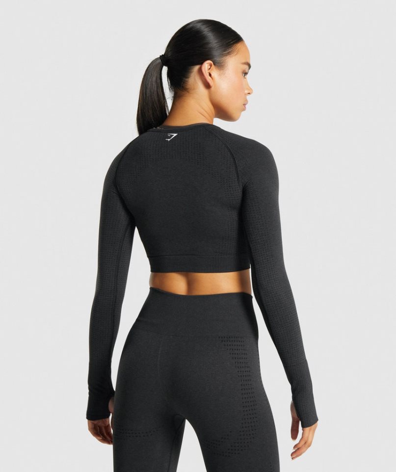 Przycięte Topy Gymshark Vital Seamless 2.0 Long Sleeve Damskie Czarne | PL 987ZWB